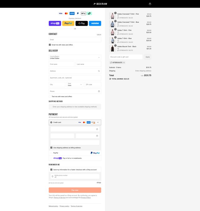 Boxraw checkout page showing Boxraw discount code box | Screenshot taken by SimplyCodes community member on Jul 23, 2025