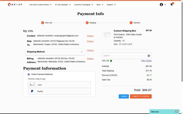 BOXUP checkout page showing BOXUP promo code box | Screenshot taken by SimplyCodes community member on Jul 4, 2025