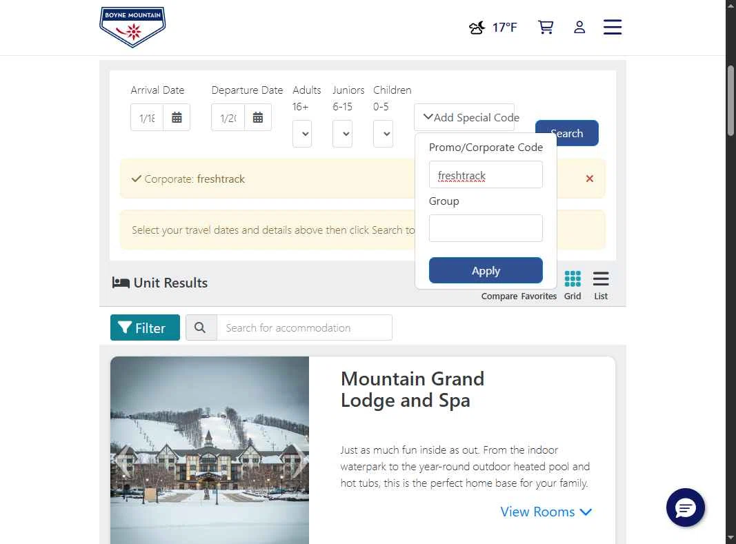Boyne Mountain Resort checkout page showing Boyne Mountain Resort promo code box | Screenshot taken by SimplyCodes community member on Jan 18, 2026
