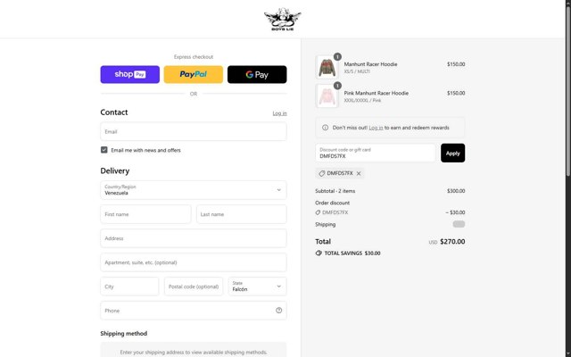 Boys Lie checkout page showing Boys Lie discount code box | Screenshot taken by SimplyCodes community member on Aug 25, 2025