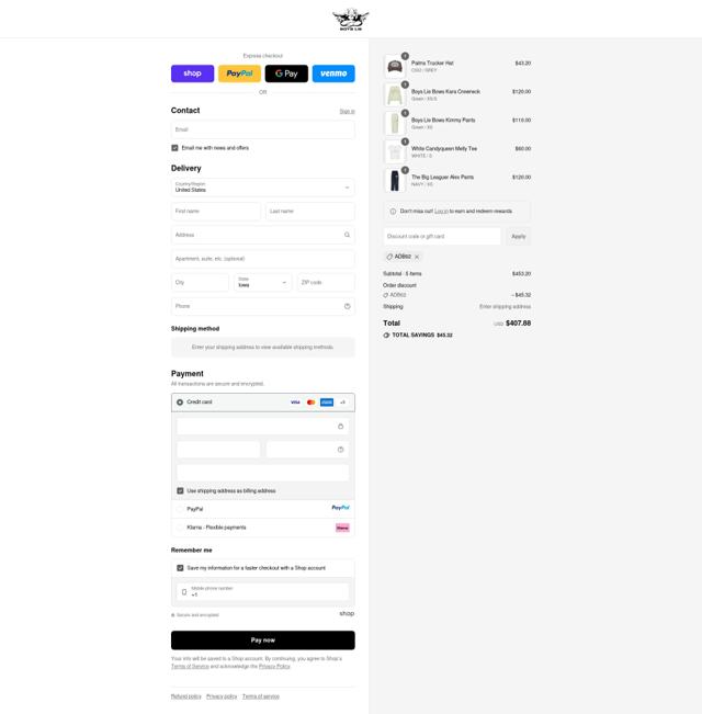 Boys Lie checkout page showing Boys Lie discount code box | Screenshot taken by SimplyCodes community member on Sep 11, 2025