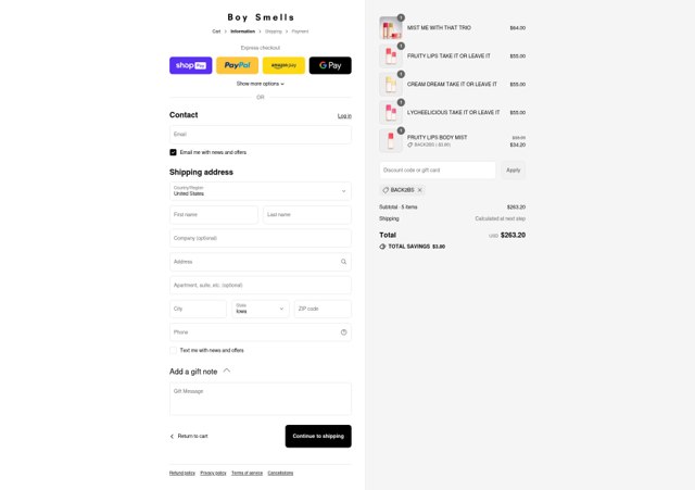 Boy Smells checkout page showing Boy Smells coupon code box | Screenshot taken by SimplyCodes community member on Aug 25, 2025