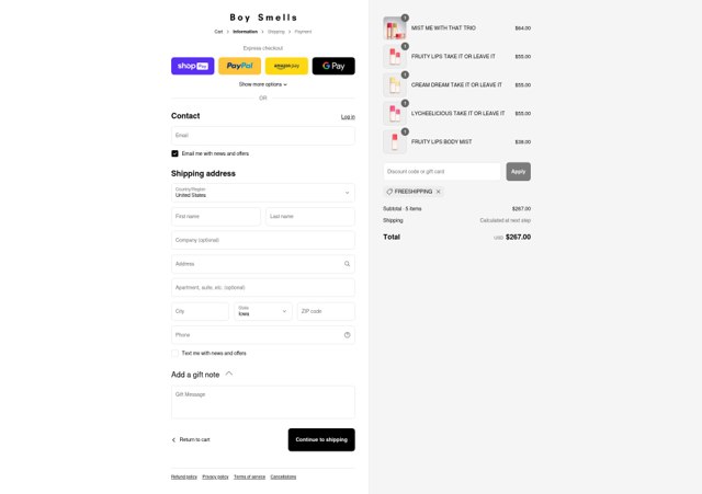 Boy Smells checkout page showing Boy Smells coupon code box | Screenshot taken by SimplyCodes community member on Aug 15, 2025