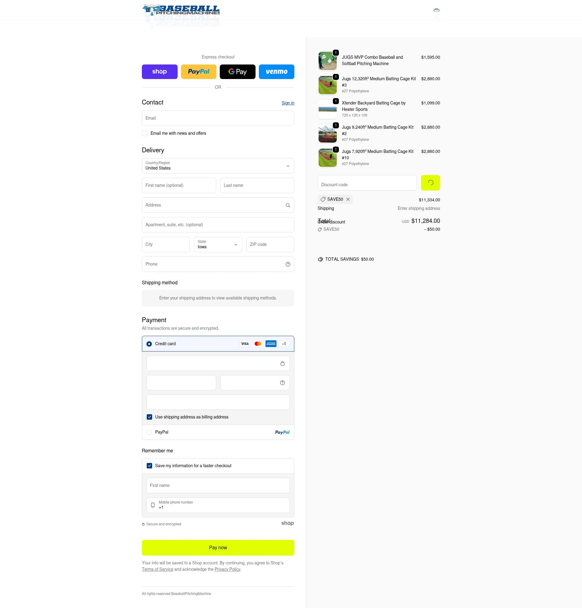 BaseballPitchingMachine checkout page showing BaseballPitchingMachine promo code box | Screenshot taken by SimplyCodes community member on Jan 23, 2026