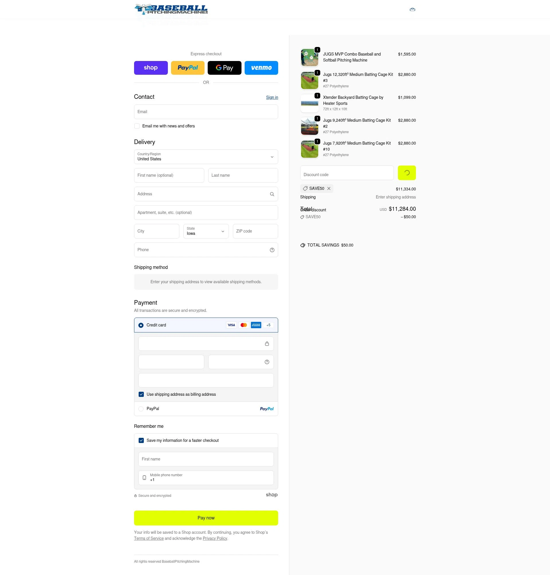BaseballPitchingMachine checkout page showing BaseballPitchingMachine promo code box | Screenshot taken by SimplyCodes community member on Jan 27, 2026