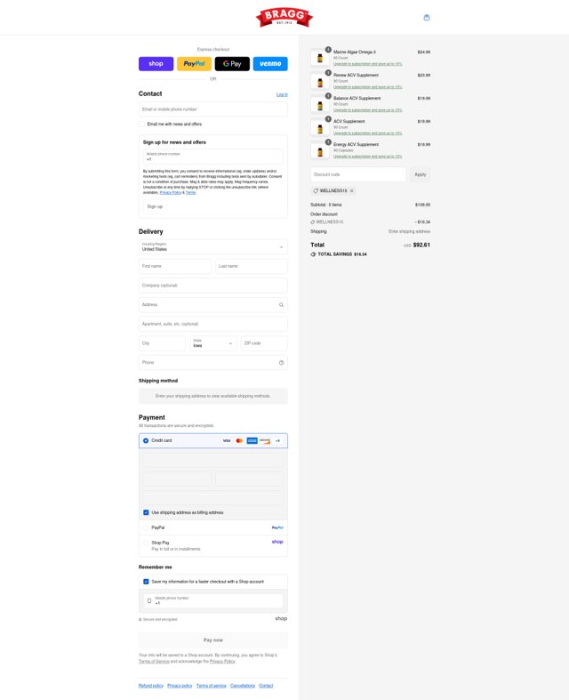 Bragg checkout page showing Bragg discount code box | Screenshot taken by SimplyCodes community member on Sep 7, 2025