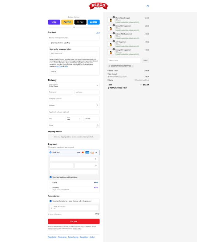 Bragg checkout page showing Bragg discount code box | Screenshot taken by SimplyCodes community member on Sep 7, 2025