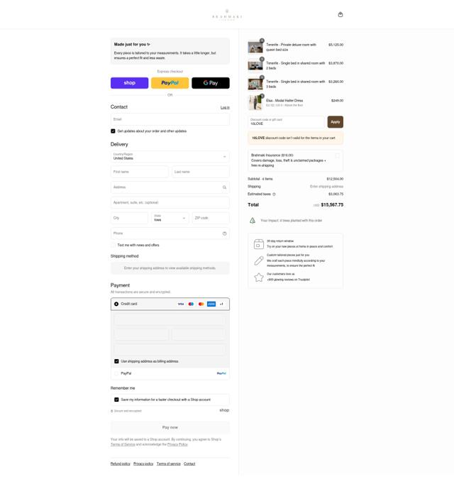 Brahmaki checkout page showing Brahmaki discount code box | Screenshot taken by SimplyCodes community member on Sep 6, 2025
