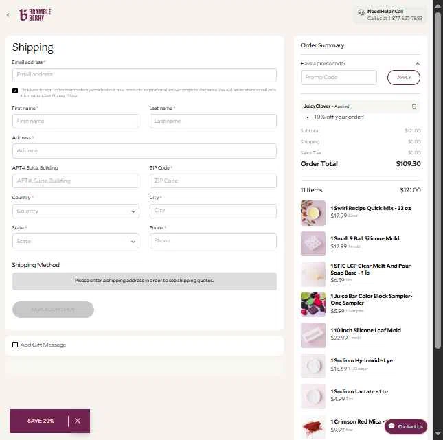 Bramble Berry checkout page showing Bramble Berry promo code box | Screenshot taken by SimplyCodes community member on Apr 26, 2025