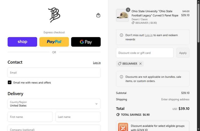 Branded Bills checkout page showing Branded Bills discount code box | Screenshot taken by SimplyCodes community member on Aug 28, 2025