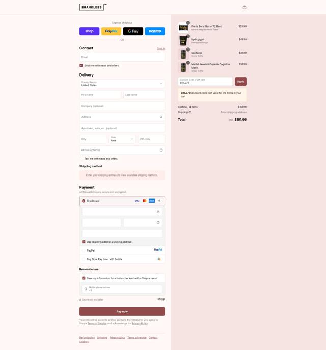 Brandless checkout page showing Brandless promo code box | Screenshot taken by SimplyCodes community member on Sep 15, 2025