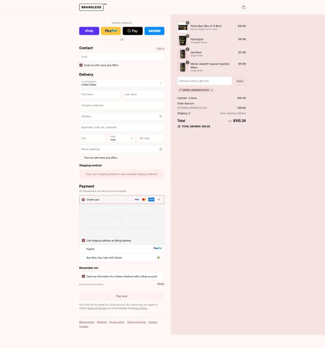 Brandless checkout page showing Brandless promo code box | Screenshot taken by SimplyCodes community member on Sep 15, 2025