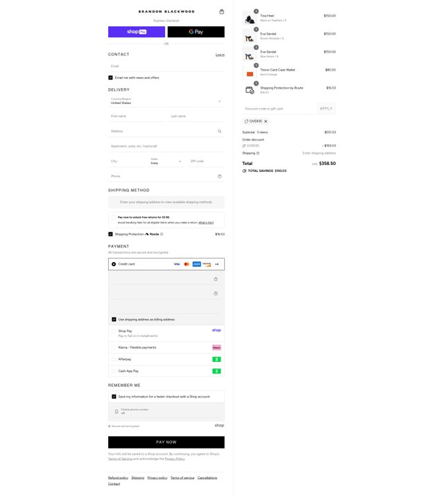 BRANDON BLACKWOOD checkout page showing BRANDON BLACKWOOD discount code box | Screenshot taken by SimplyCodes community member on Aug 27, 2025