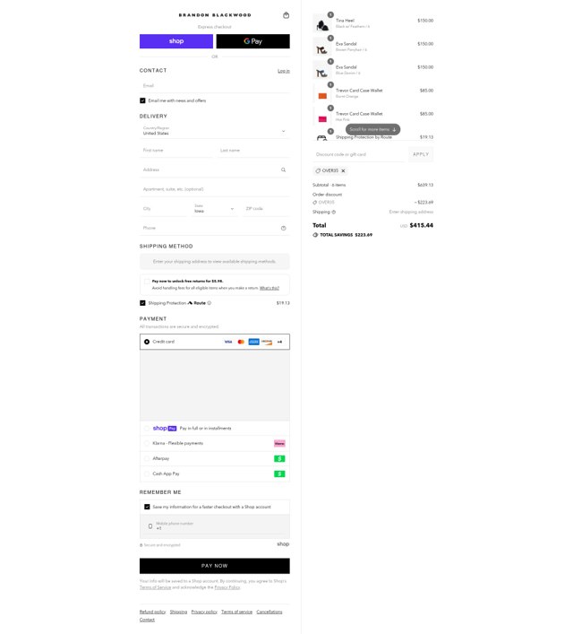 BRANDON BLACKWOOD checkout page showing BRANDON BLACKWOOD discount code box | Screenshot taken by SimplyCodes community member on Aug 13, 2025