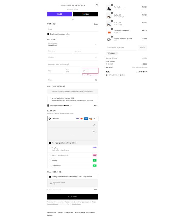 BRANDON BLACKWOOD checkout page showing BRANDON BLACKWOOD discount code box | Screenshot taken by SimplyCodes community member on Aug 30, 2025