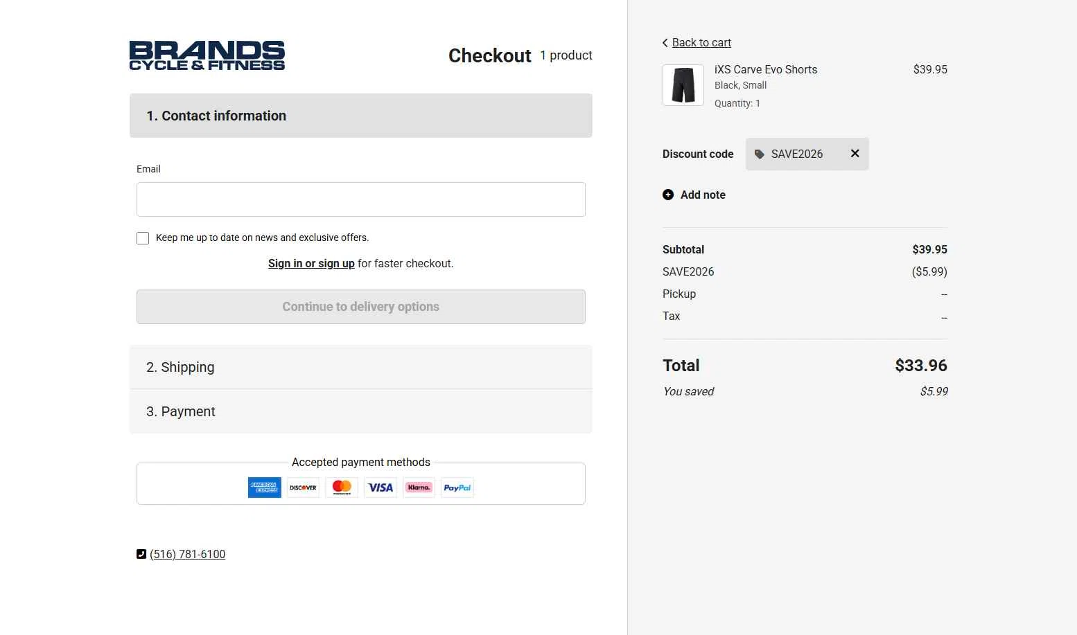 Brands Cycle and Fitness checkout page showing Brands Cycle and Fitness discount code box | Screenshot taken by SimplyCodes community member on Feb 10, 2026