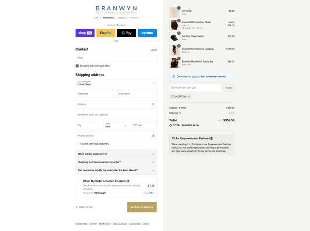 BRANWYN checkout page showing BRANWYN discount code box | Screenshot taken by SimplyCodes community member on Jul 31, 2025