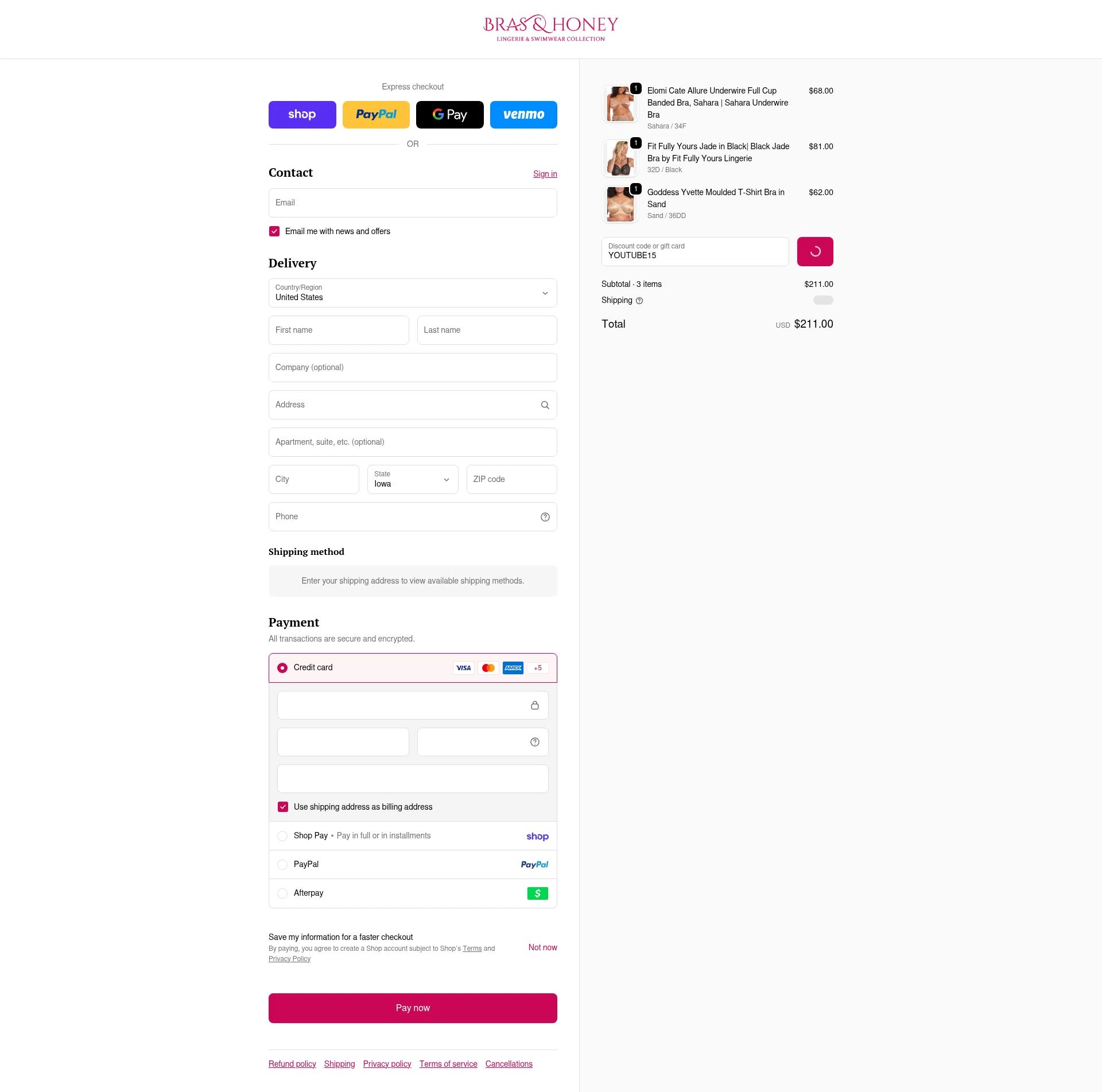 Bras & Honey checkout page showing Bras & Honey promo code box | Screenshot taken by SimplyCodes community member on Feb 17, 2026