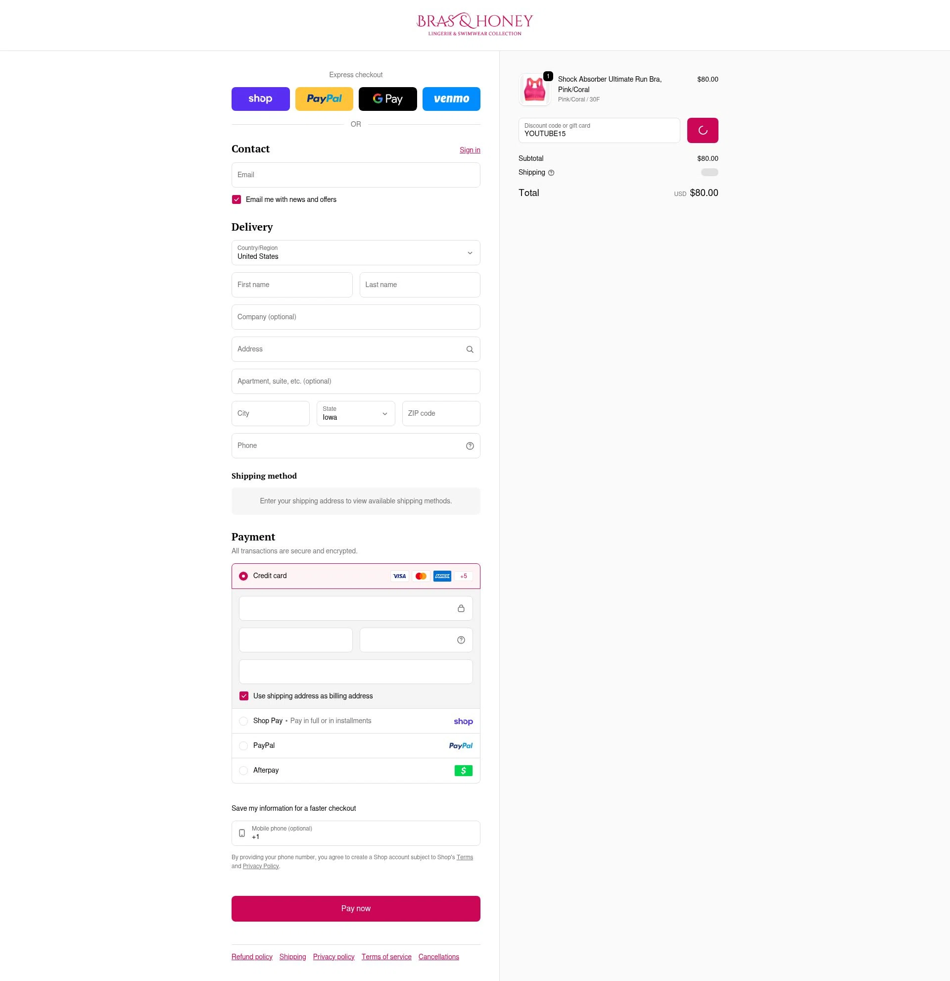 Bras & Honey checkout page showing Bras & Honey promo code box | Screenshot taken by SimplyCodes community member on Feb 13, 2026