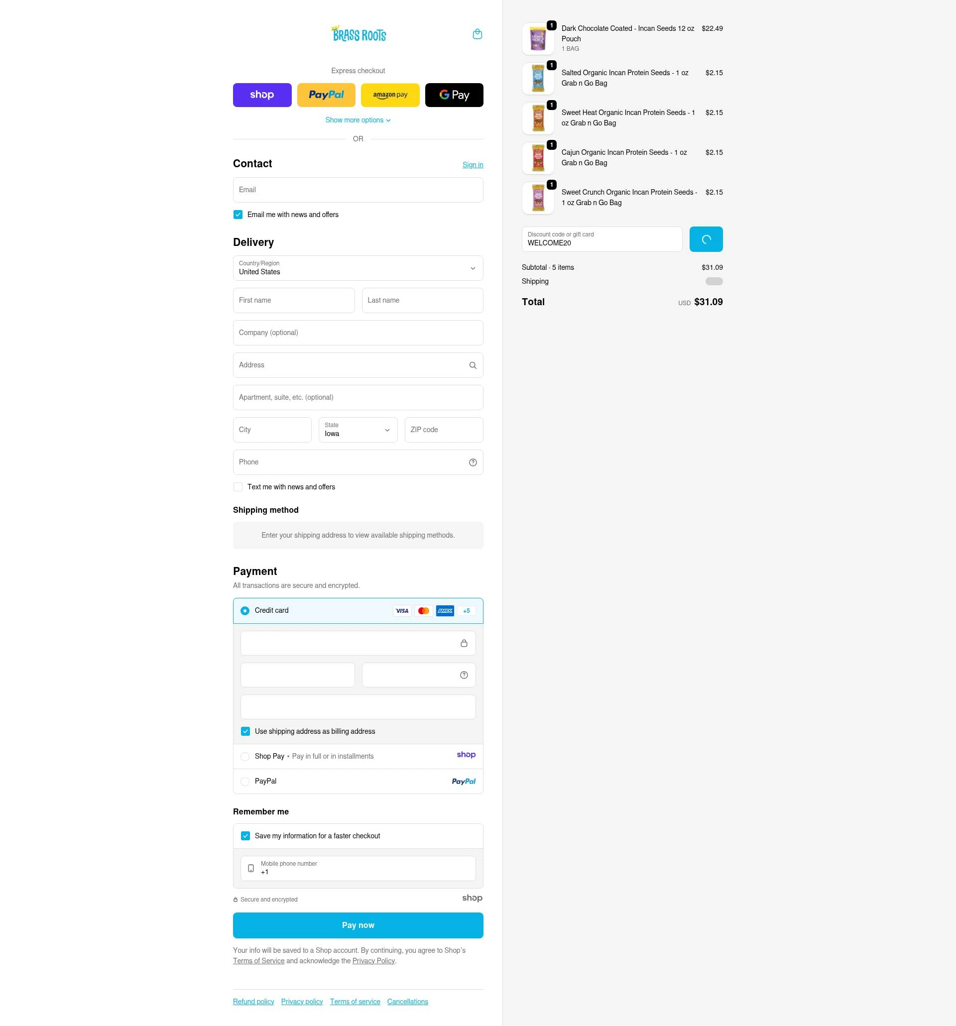 Brass Roots checkout page showing Brass Roots promo code box | Screenshot taken by SimplyCodes community member on Jan 8, 2026