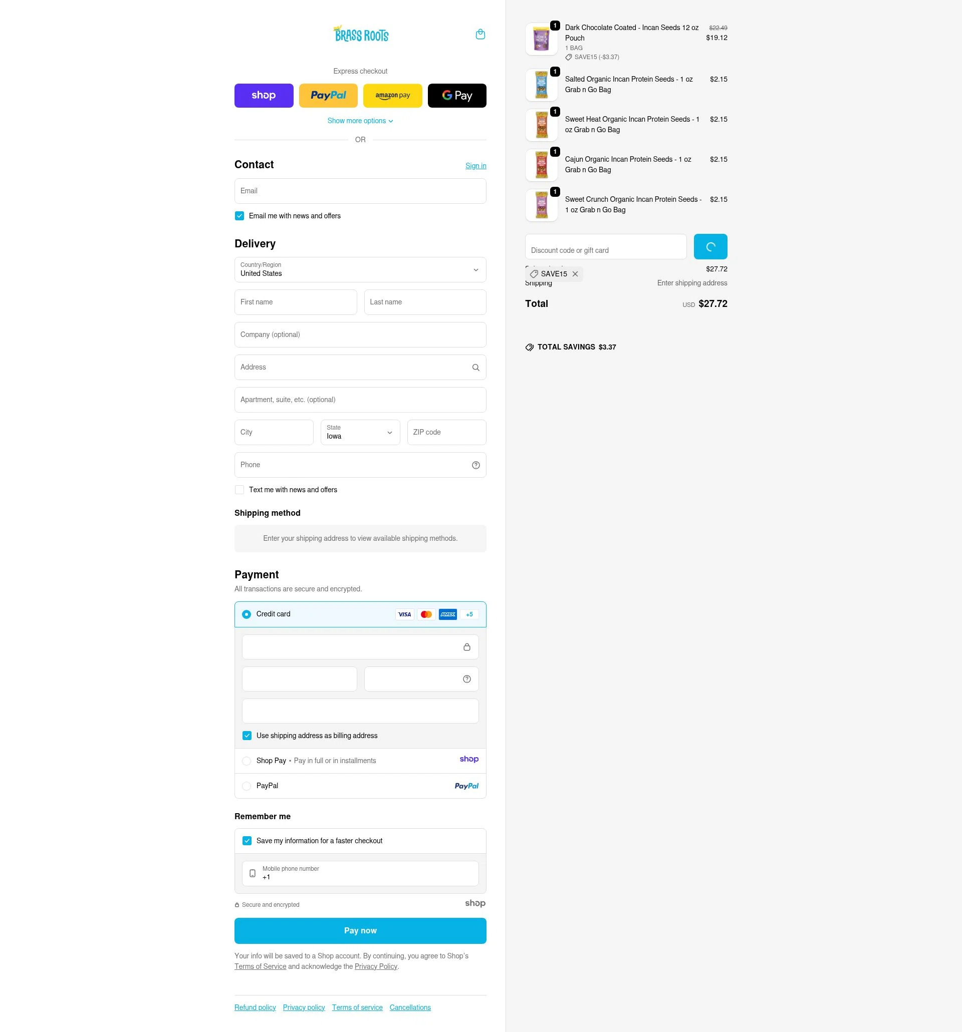 Brass Roots checkout page showing Brass Roots promo code box | Screenshot taken by SimplyCodes community member on Jan 8, 2026
