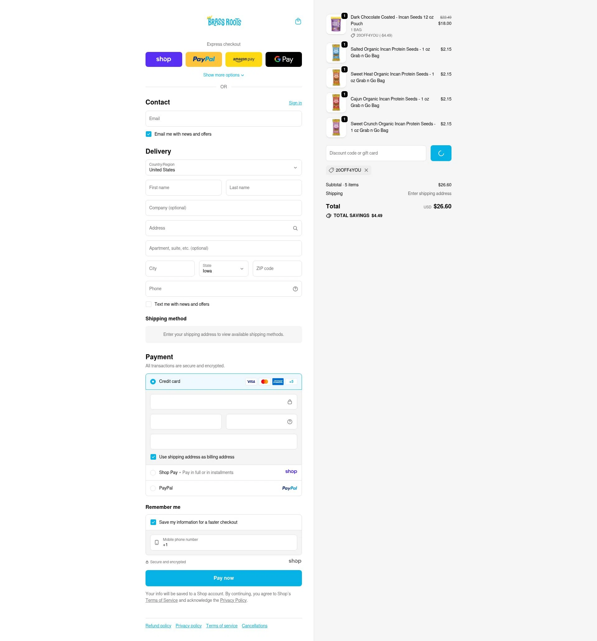 Brass Roots checkout page showing Brass Roots promo code box | Screenshot taken by SimplyCodes community member on Jan 8, 2026