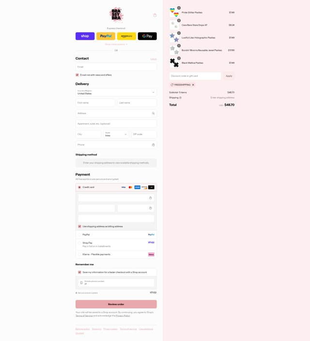 Brassybra checkout page showing Brassybra promo code box | Screenshot taken by SimplyCodes community member on Aug 29, 2025
