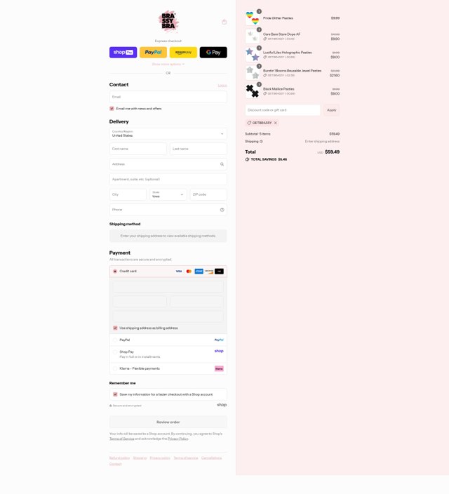 Brassybra checkout page showing Brassybra promo code box | Screenshot taken by SimplyCodes community member on Aug 25, 2025