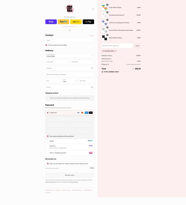 Brassybra checkout page showing Brassybra promo code box | Screenshot taken by SimplyCodes community member on Sep 10, 2025