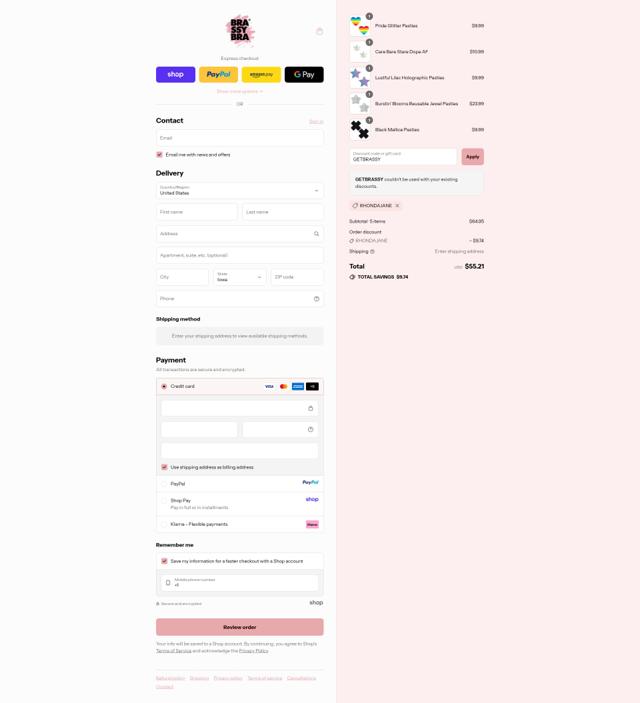 Brassybra checkout page showing Brassybra promo code box | Screenshot taken by SimplyCodes community member on Sep 10, 2025