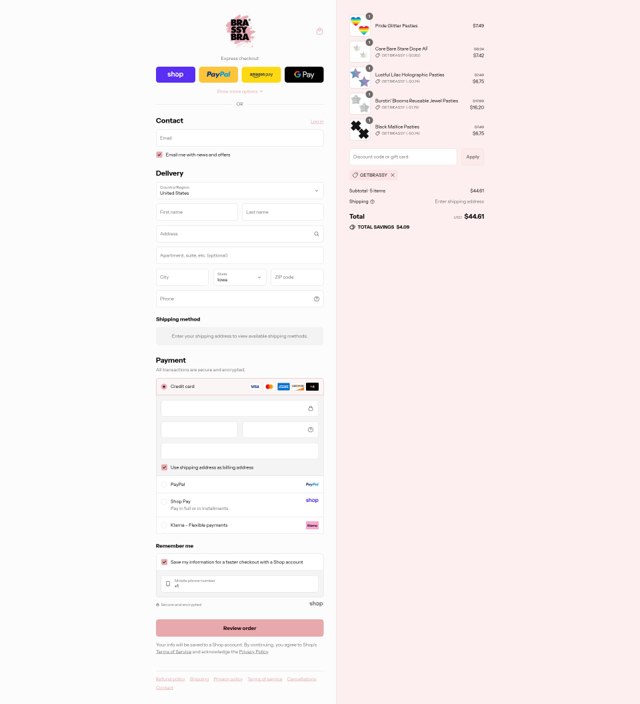 Brassybra checkout page showing Brassybra promo code box | Screenshot taken by SimplyCodes community member on Aug 29, 2025