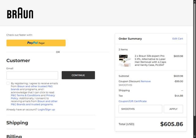 Braun checkout page showing Braun coupon code box | Screenshot taken by SimplyCodes community member on Jul 12, 2025