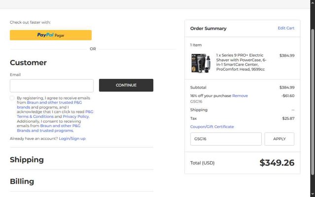 Braun checkout page showing Braun coupon code box | Screenshot taken by SimplyCodes community member on Aug 21, 2025