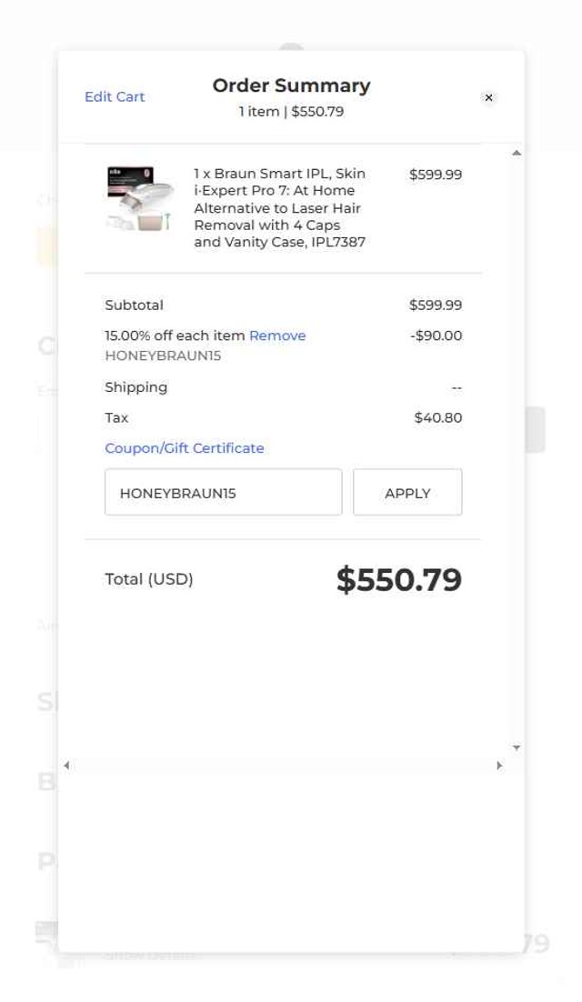 Braun checkout page showing Braun coupon code box | Screenshot taken by SimplyCodes community member on Jul 18, 2025