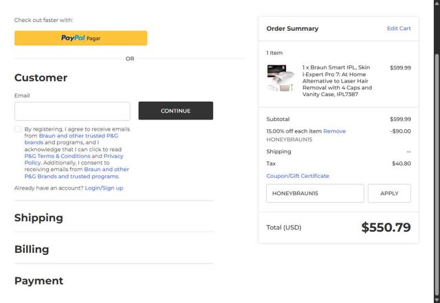 Braun checkout page showing Braun coupon code box | Screenshot taken by SimplyCodes community member on Aug 9, 2025
