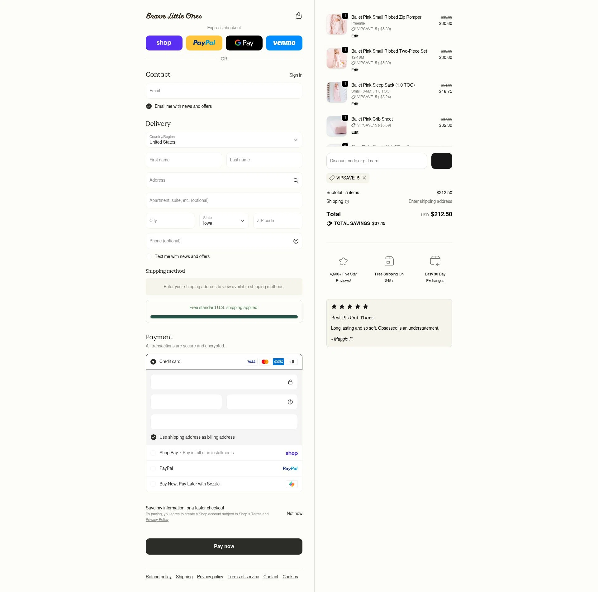 Brave Little Ones checkout page showing Brave Little Ones discount code box | Screenshot taken by SimplyCodes community member on Feb 18, 2026