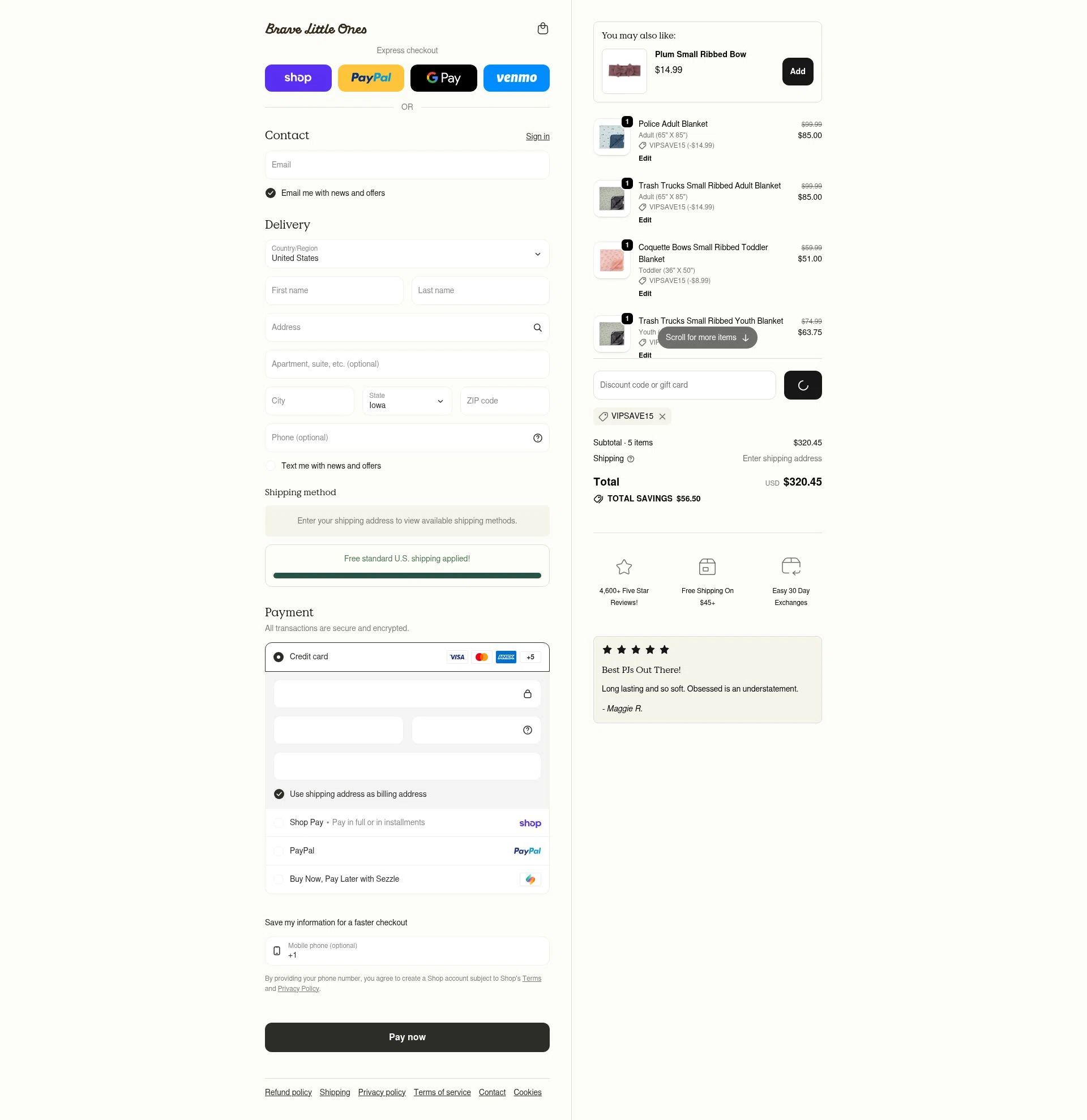 Brave Little Ones checkout page showing Brave Little Ones discount code box | Screenshot taken by SimplyCodes community member on Feb 9, 2026