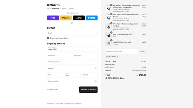 Brave New Look checkout page showing Brave New Look promo code box | Screenshot taken by SimplyCodes community member on Sep 11, 2025