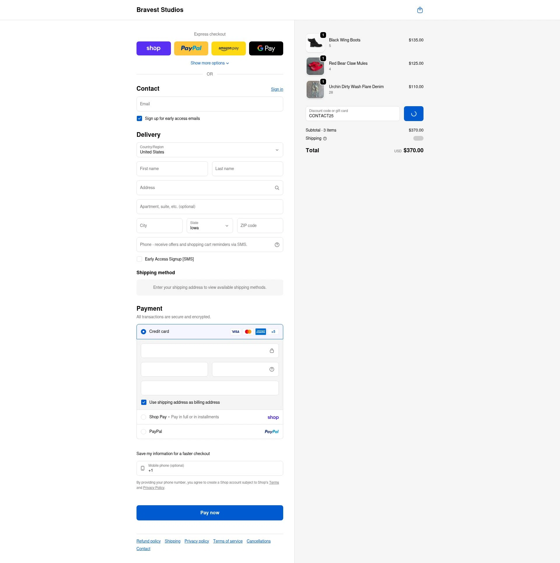 Bravest Studios checkout page showing Bravest Studios promo code box | Screenshot taken by SimplyCodes community member on Feb 5, 2026