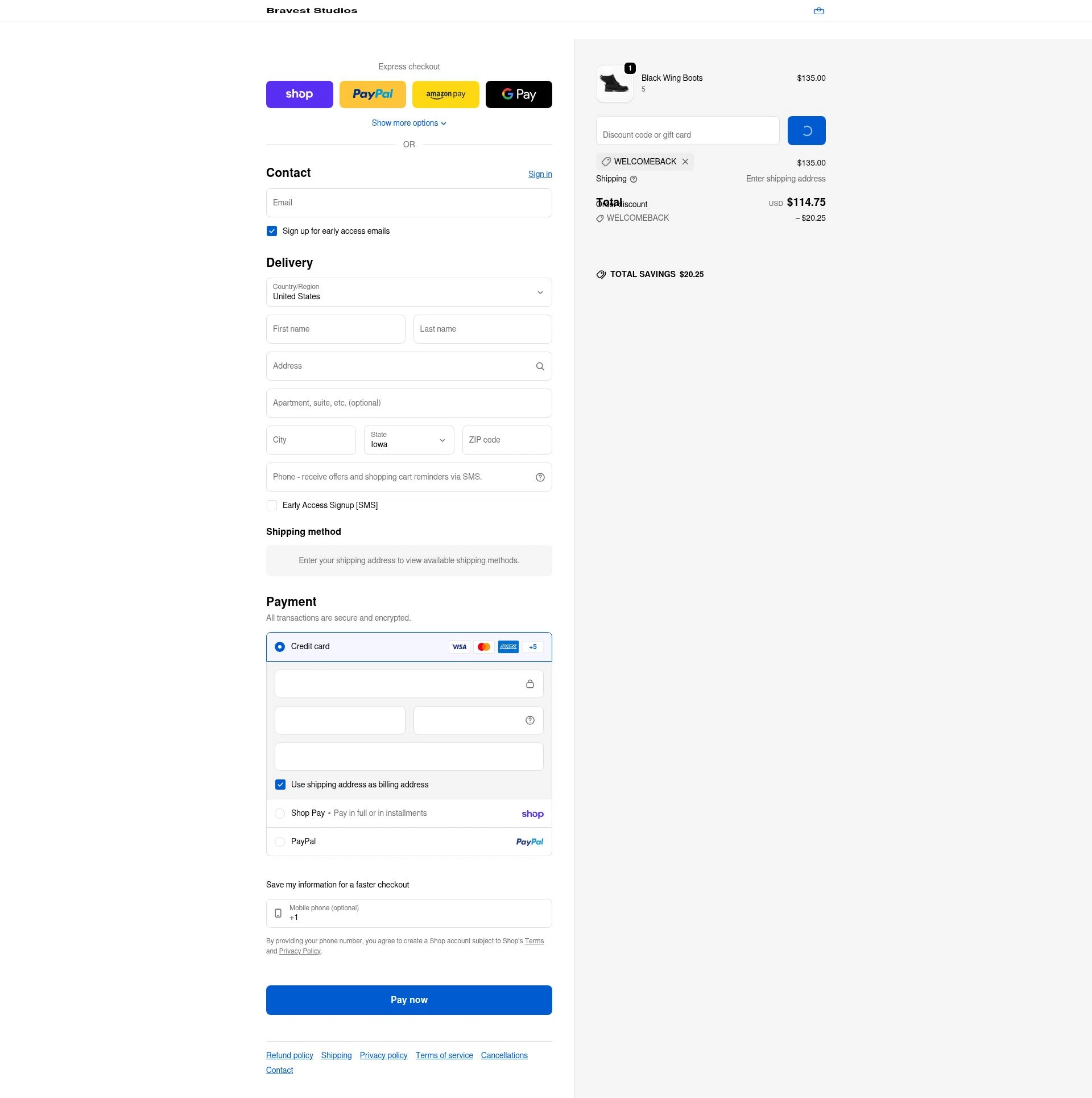 Bravest Studios checkout page showing Bravest Studios promo code box | Screenshot taken by SimplyCodes community member on Feb 1, 2026