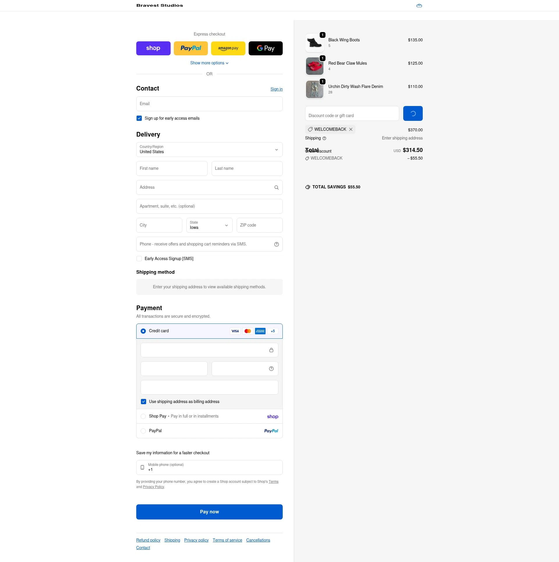 Bravest Studios checkout page showing Bravest Studios promo code box | Screenshot taken by SimplyCodes community member on Feb 5, 2026