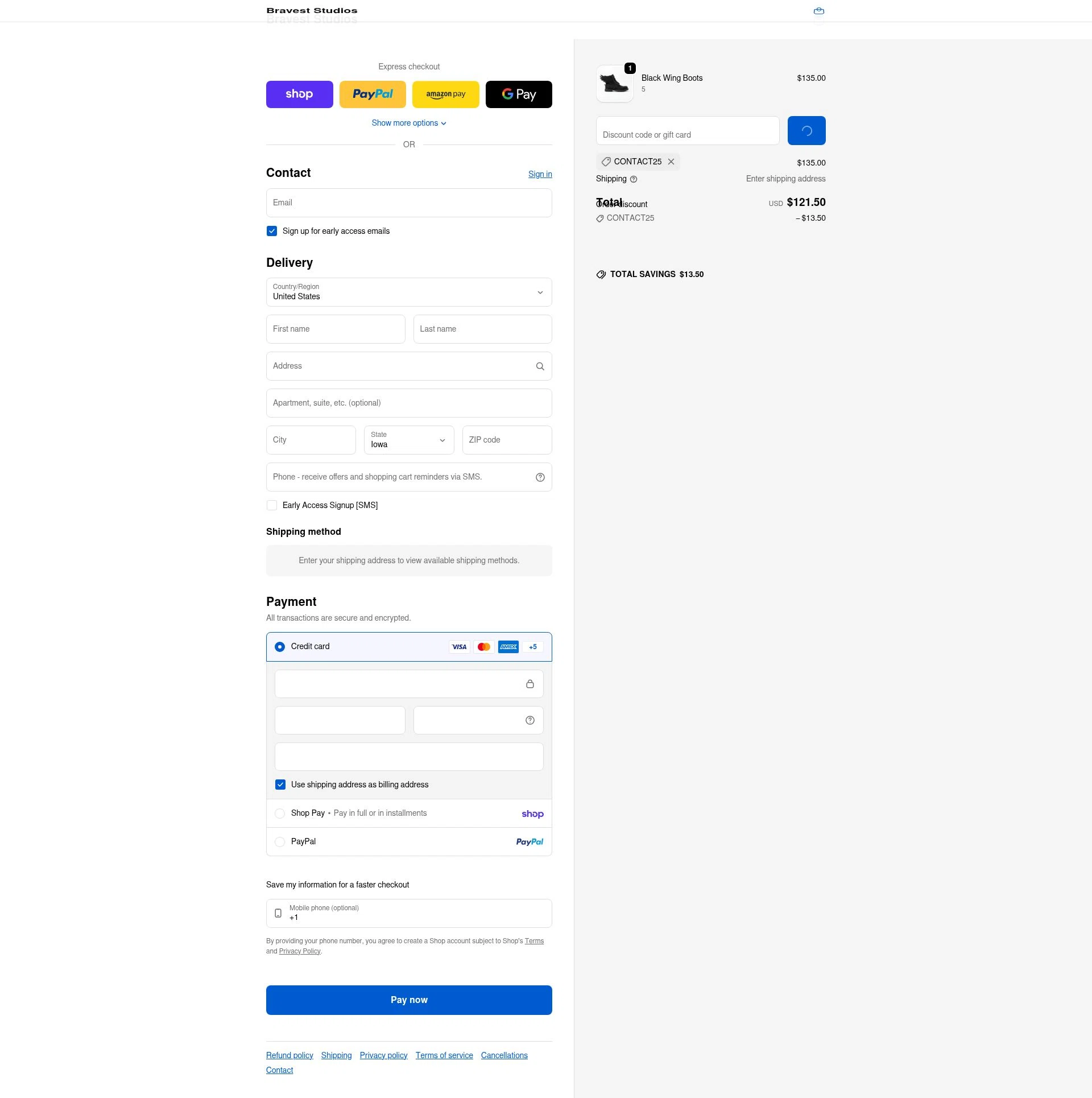 Bravest Studios checkout page showing Bravest Studios promo code box | Screenshot taken by SimplyCodes community member on Feb 1, 2026