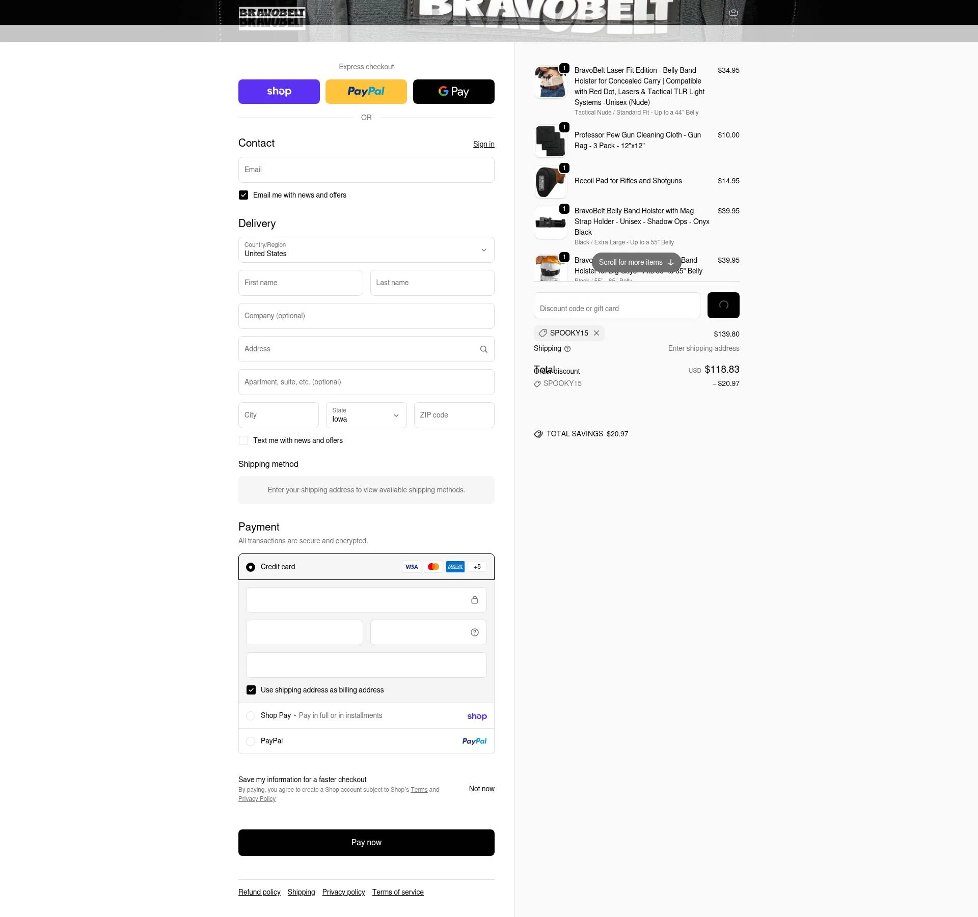 BravoBelt checkout page showing BravoBelt promo code box | Screenshot taken by SimplyCodes community member on Feb 17, 2026
