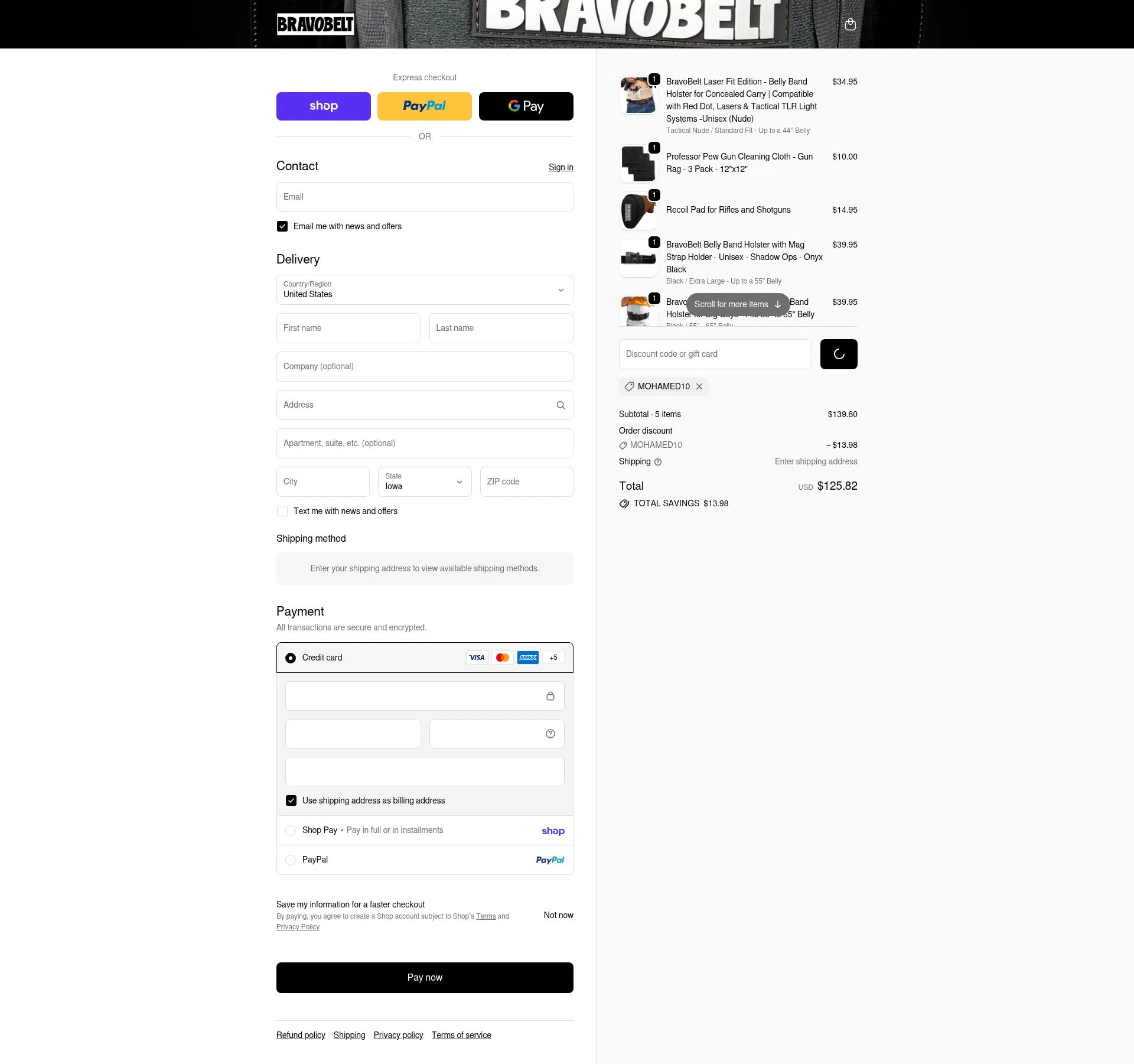 BravoBelt checkout page showing BravoBelt promo code box | Screenshot taken by SimplyCodes community member on Feb 17, 2026