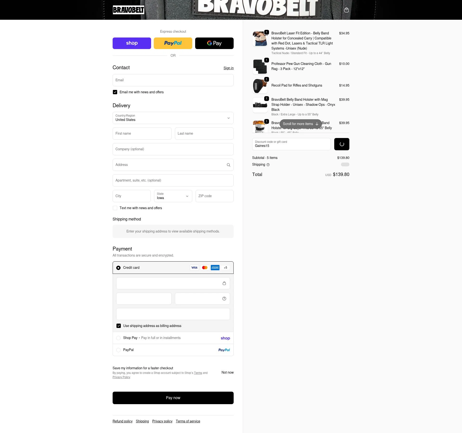 BravoBelt checkout page showing BravoBelt promo code box | Screenshot taken by SimplyCodes community member on Feb 17, 2026