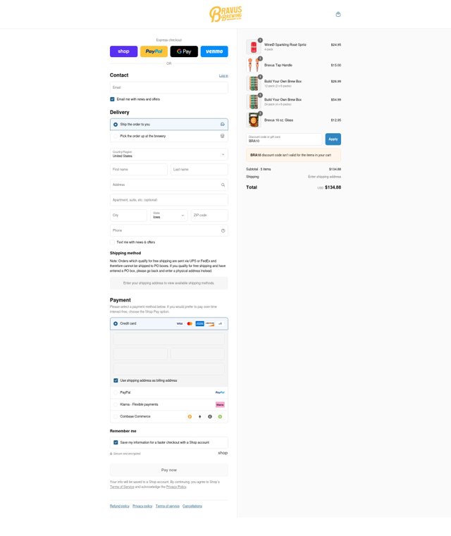 Bravus Brewing checkout page showing Bravus Brewing discount code box | Screenshot taken by SimplyCodes community member on Sep 6, 2025