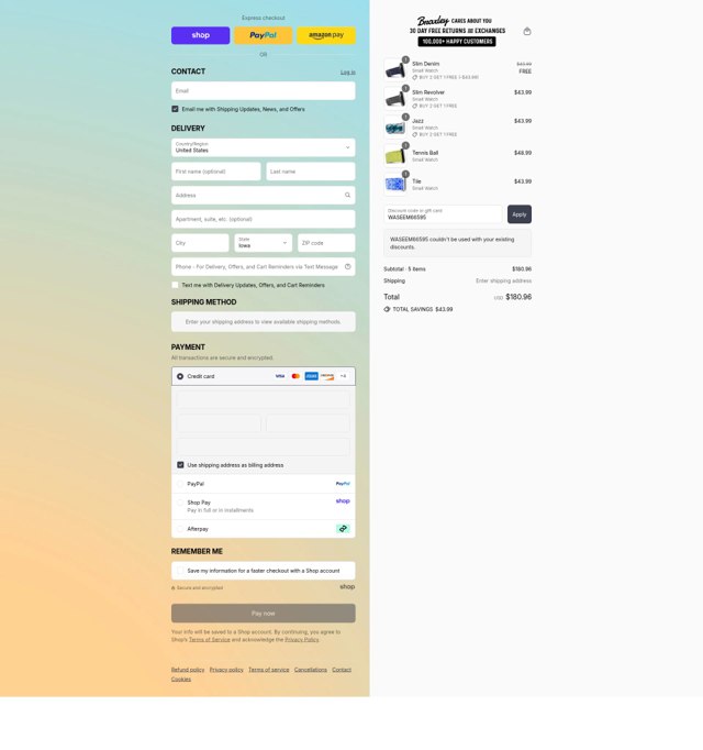 Braxley Bands checkout page showing Braxley Bands coupon code box | Screenshot taken by SimplyCodes community member on Sep 3, 2025