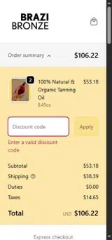 Brazi Bronze coupon verification screenshot