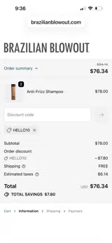 HELLO10 coupon verification screenshot