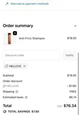 HELLO10 coupon verification screenshot
